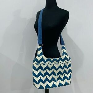 ROCK FLOWER PAPER TOTE  BAG Blue and White Large